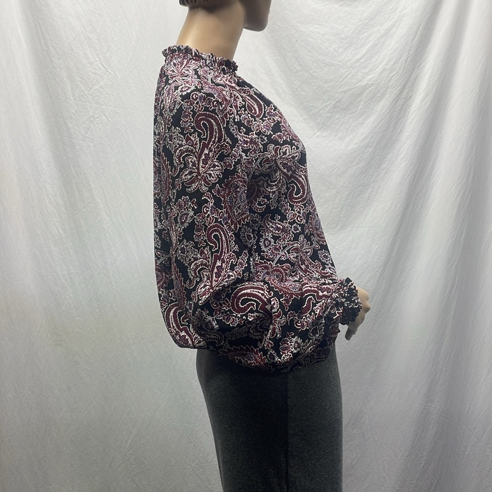 Michael Kors Womens Paisley Gathered Peep Hole Long Sleeve Blouse - Picture 3 of 9
